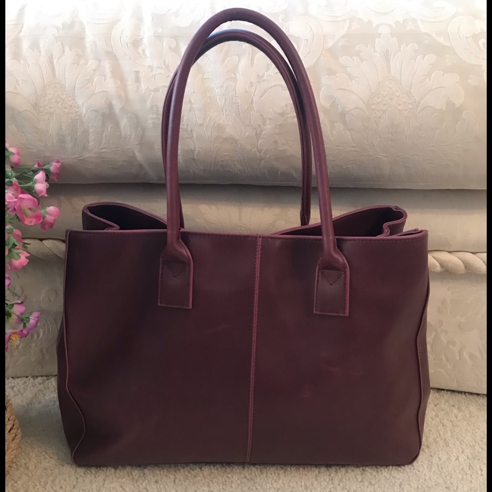 Barney's New York classic maroon leather satchel.
